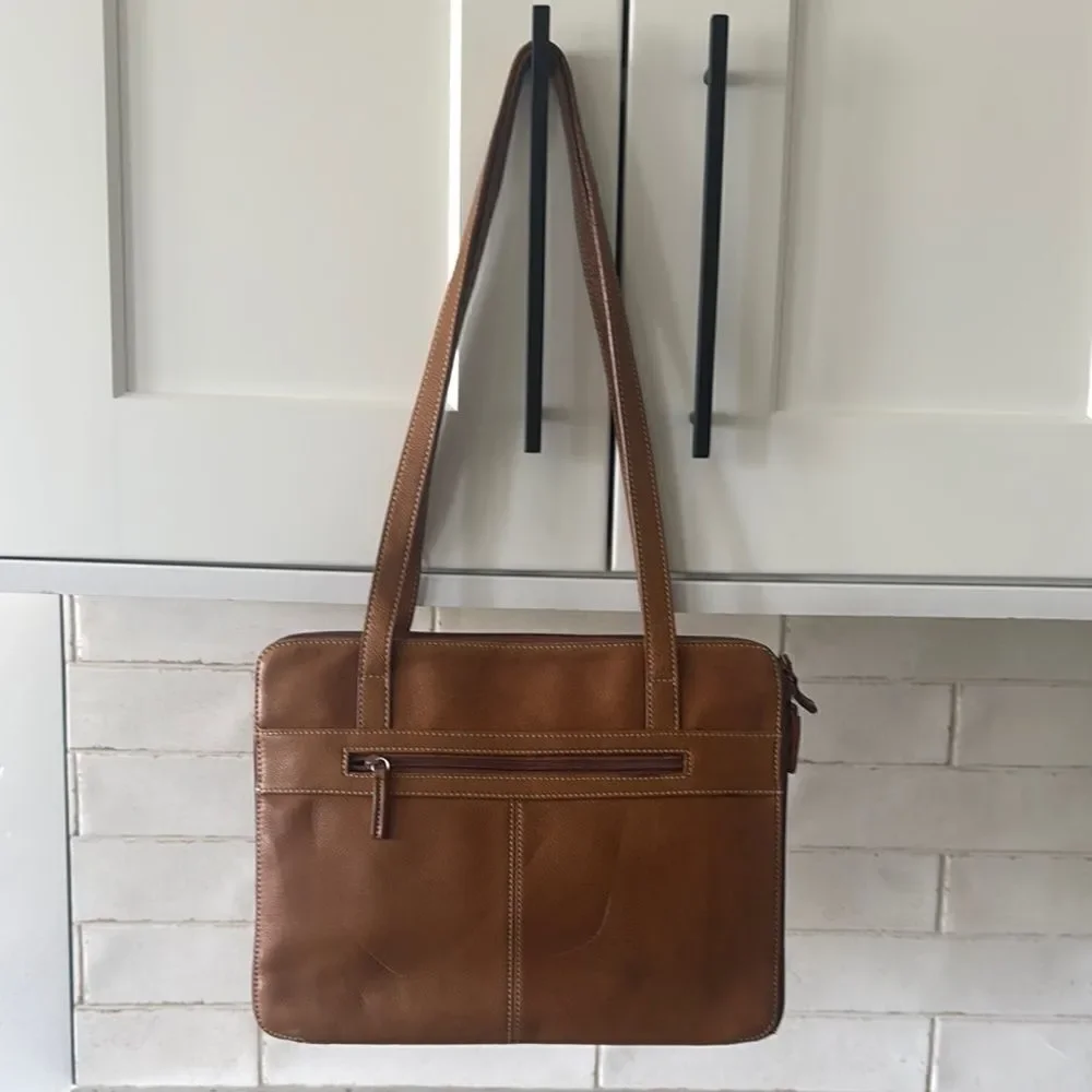 Tignanello Vintage Tan Genuine Leather Women’s Shoulder Handbag Zip Compartments